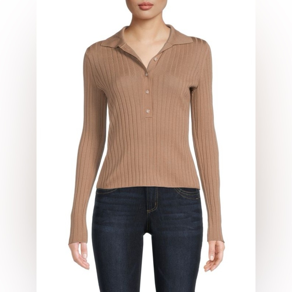 Vince Ribbed Knit Pullover Quarter Button Light B… - image 5